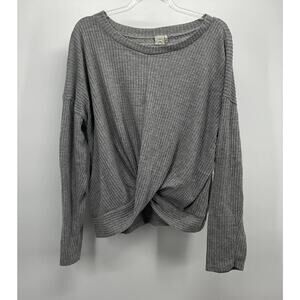 Paper Crane Gray Waffle Knit Twist Front Long Sleeve Top Minimalist Everyday M